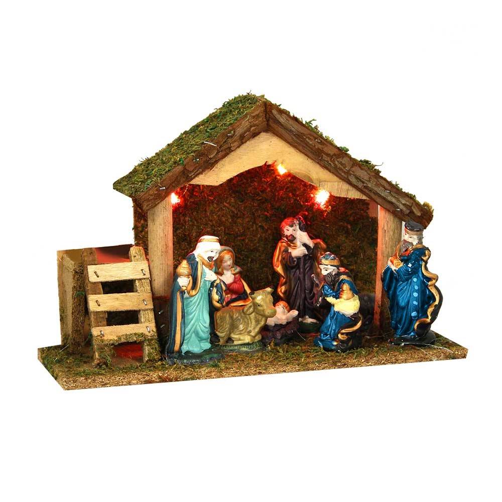 Sans Marque - Crèche de Noël complète lumineuse 8 santons - Image 1