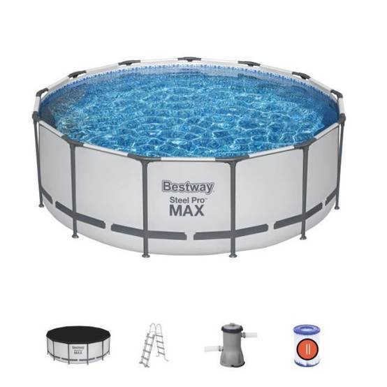 Bestway - Kit Piscine hors sol tubulaire BESTWAY - Steel Pro Max™ - 396 x 122 cm - Ronde (Inclus pompe, echelle, bache et cartouche) - Image 1