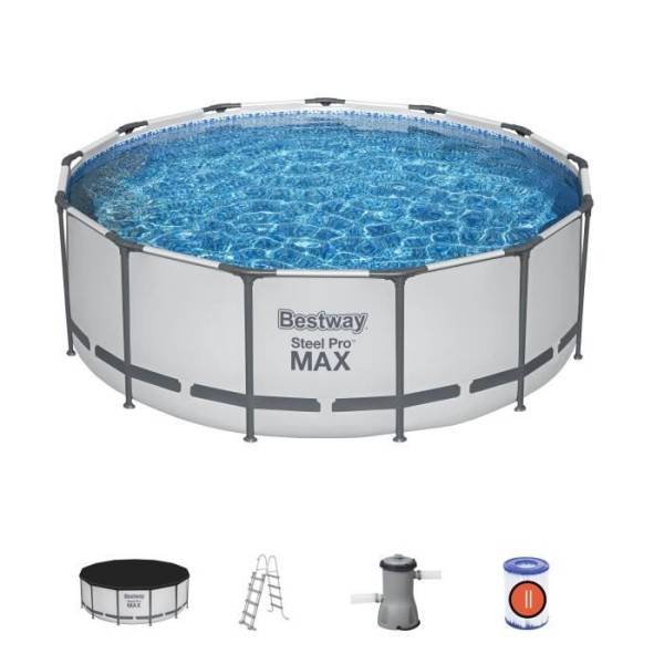 Bestway - Kit Piscine hors sol tubulaire BESTWAY - Steel Pro Max™ - 396 x 122 cm - Ronde (Inclus pompe, echelle, bache et cartouche) - Image 1