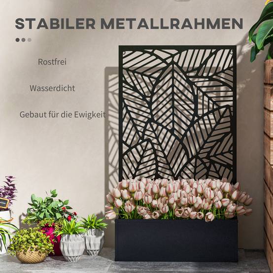 Jardinière avec treillis métal balcon terrasse brise-vue plantes grimpantes 61x23x113cm noir - ComfortXL Outdoor Living - Image 6