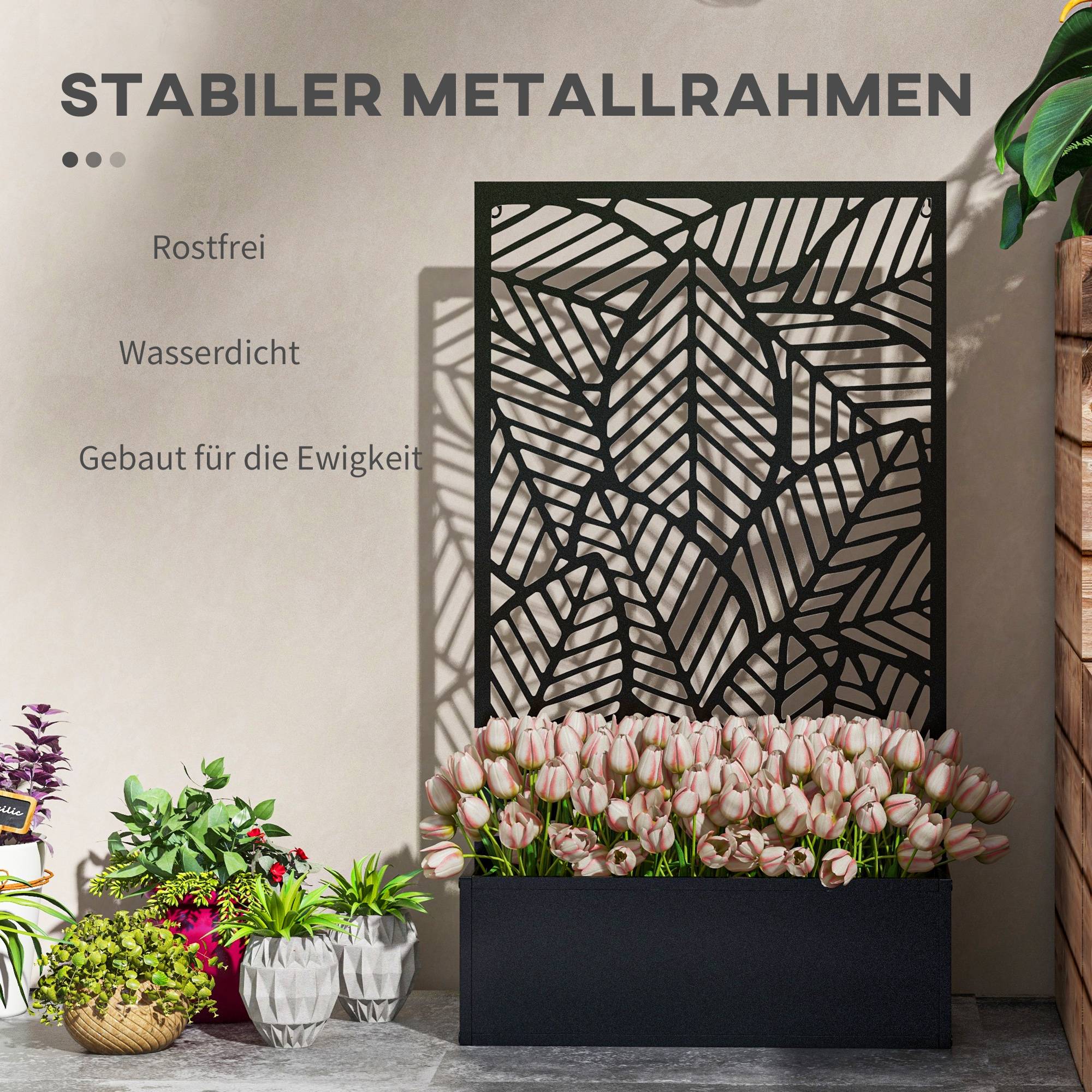 Jardinière avec treillis métal balcon terrasse brise-vue plantes grimpantes 61x23x113cm noir - ComfortXL Outdoor Living - Image 6