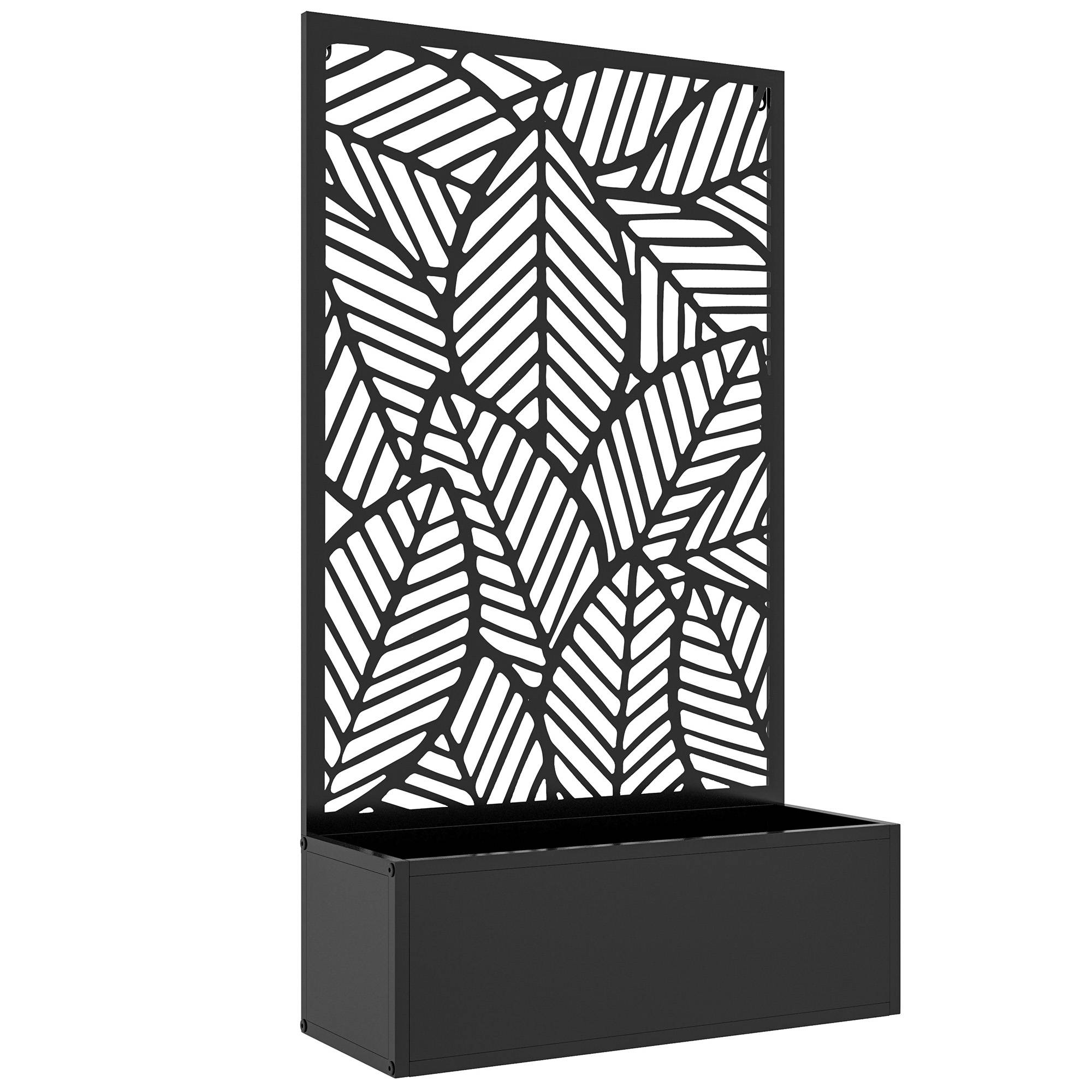 Jardinière avec treillis métal balcon terrasse brise-vue plantes grimpantes 61x23x113cm noir - ComfortXL Outdoor Living - Image 2