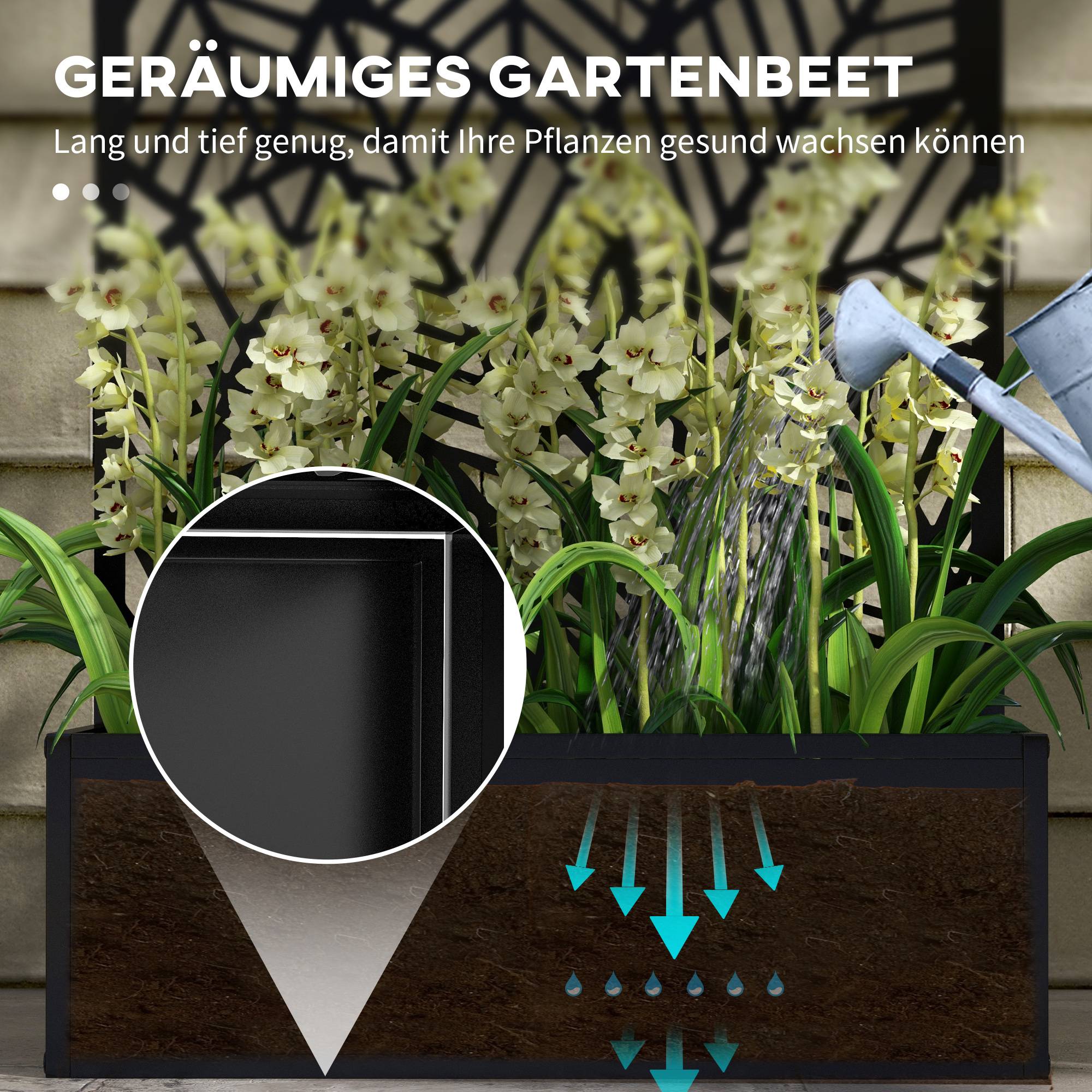 Jardinière avec treillis métal balcon terrasse brise-vue plantes grimpantes 61x23x113cm noir - ComfortXL Outdoor Living - Image 5