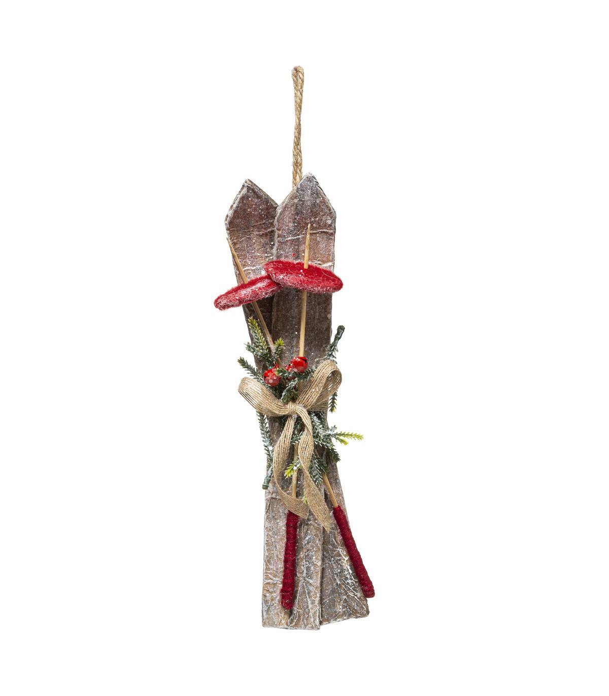 Fééric Lights & Christmas - Suspension de Noël - Paire de Ski avec branches et déco jute H 31 cm