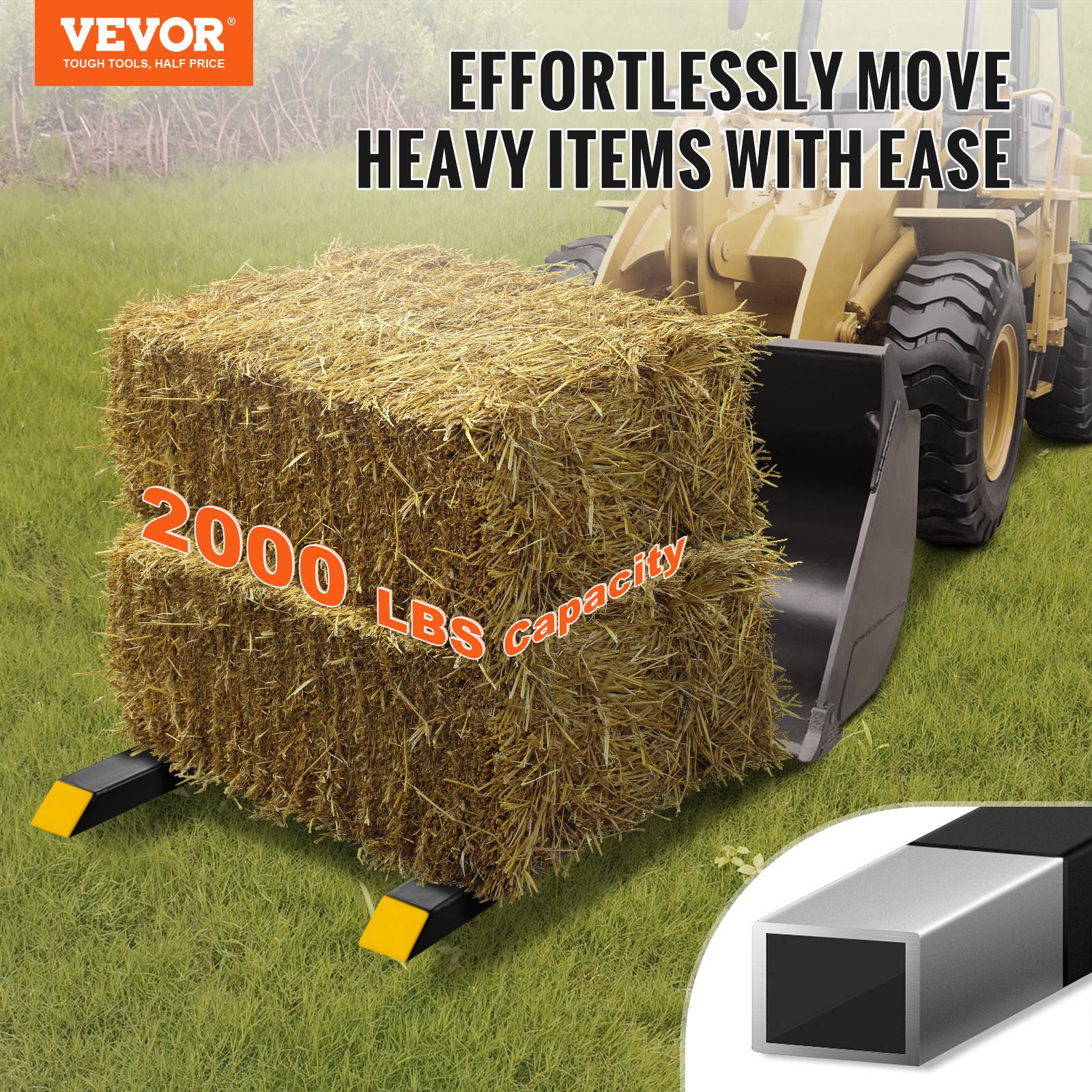 VEVOR Pinces fourches palette 1490x70x230 mm, charge 907 kg, lame 109 cm. Pour chargeur tracteur. - Image 2