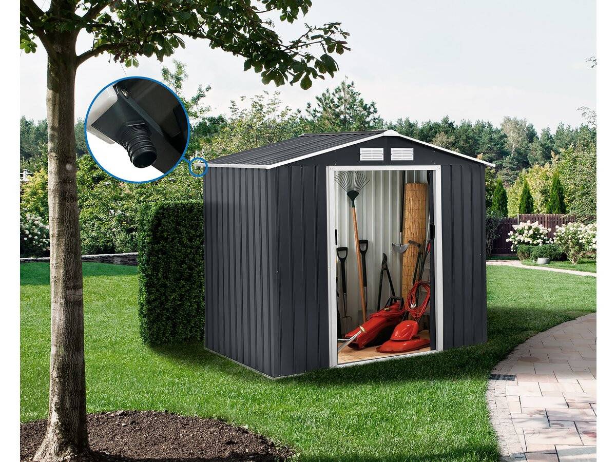 Abri De Jardin En Métal "vegas" 5.29 M² Avec Gouttière - Gris -habitat Et Jardin - Image 2