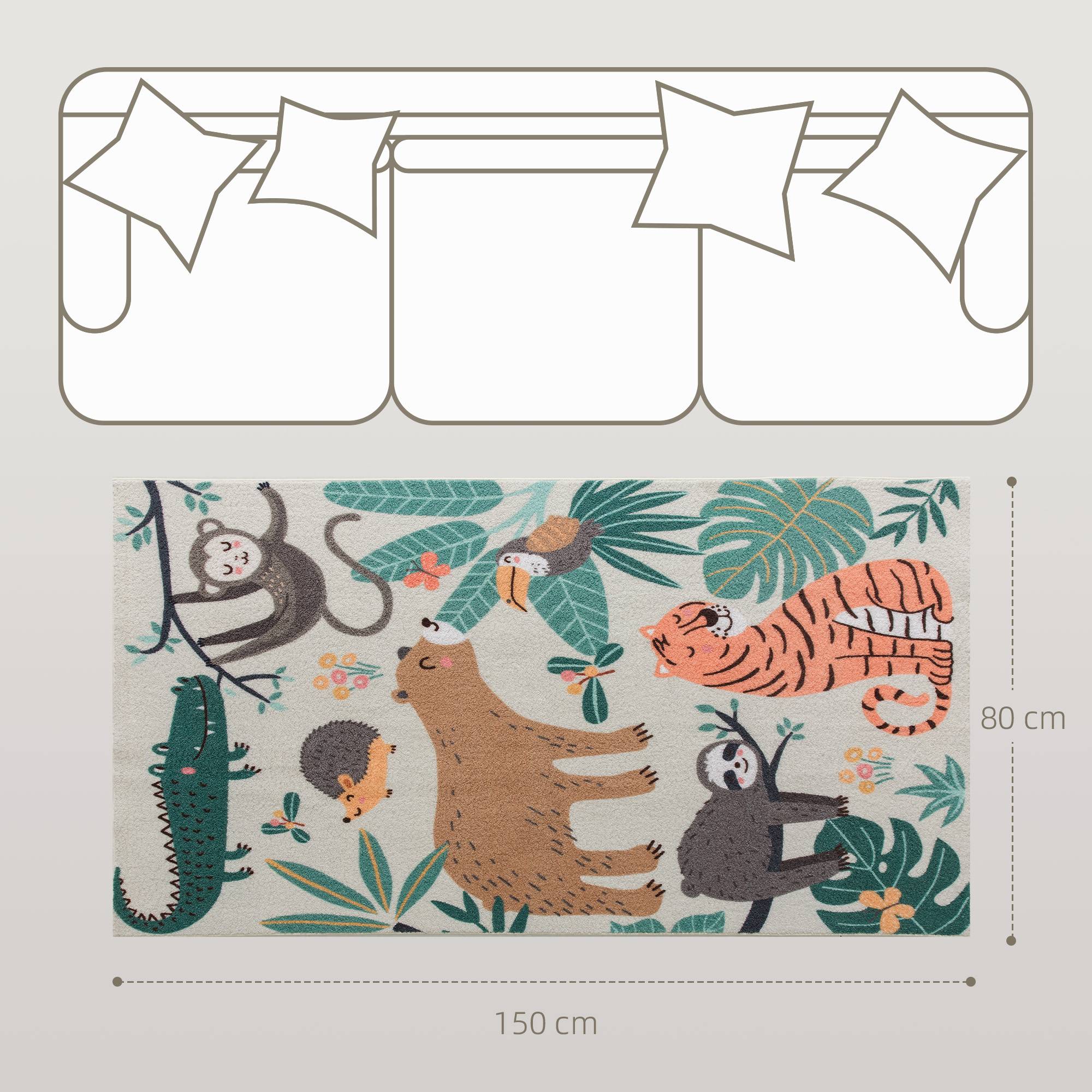 Sans Marque - Tapis polaire motif jungle facile entretien blanc crème multicolore - Image 5