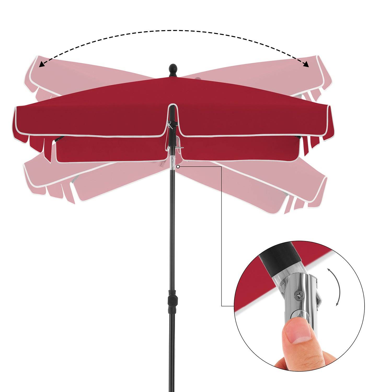 Helloshop26 - Parasol de balcon rectangulaire 2 x 1,25 m protection UPF 50+ ombrelle toile avec revêtement sac de transport terrasse jardin sans socle rouge - Image 3