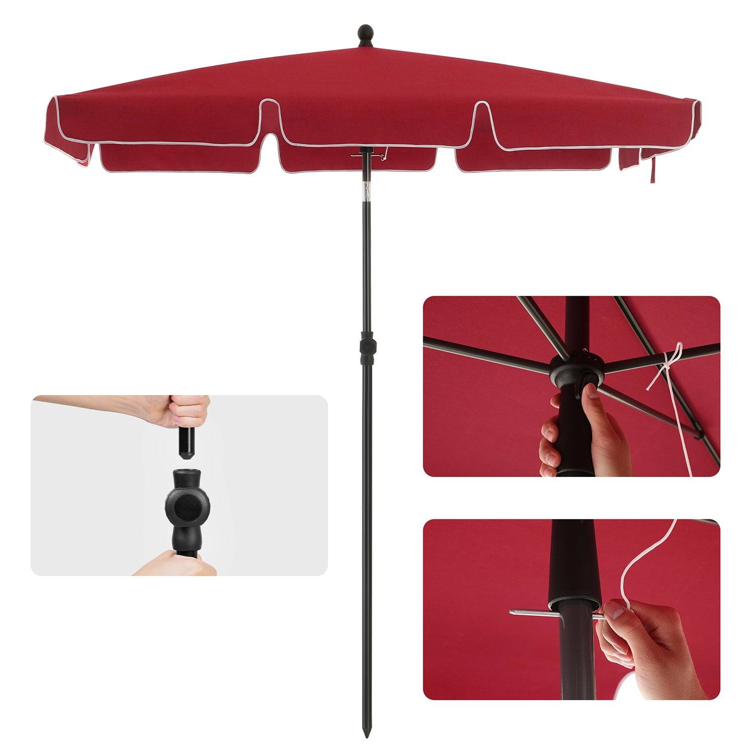Helloshop26 - Parasol de balcon rectangulaire 2 x 1,25 m protection UPF 50+ ombrelle toile avec revêtement sac de transport terrasse jardin sans socle rouge - Image 5