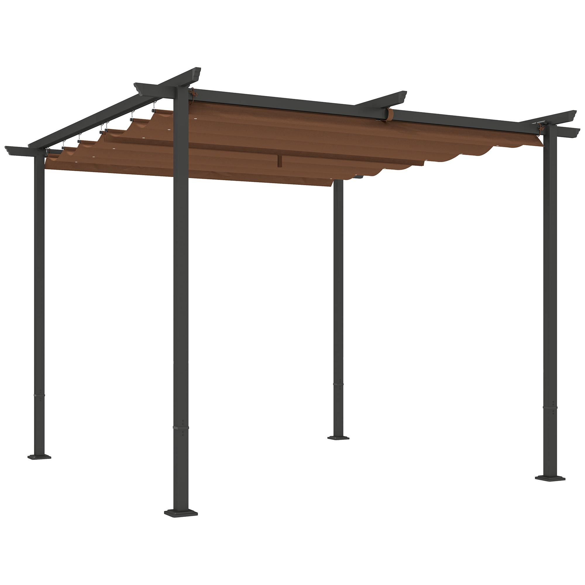 Outsunny - Pergola 3x3m coulissante rétractable tonnelle abri soleil UPF30+ polyester 180g/m² pour terrasse patio marron - OUTSUNNY