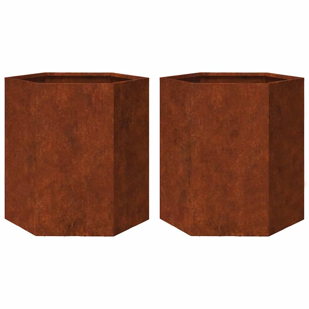 Jardinières hexagonales acier patinable 46 x 40 x 45 cm (2 pcs) - PANGIVO - Image 2
