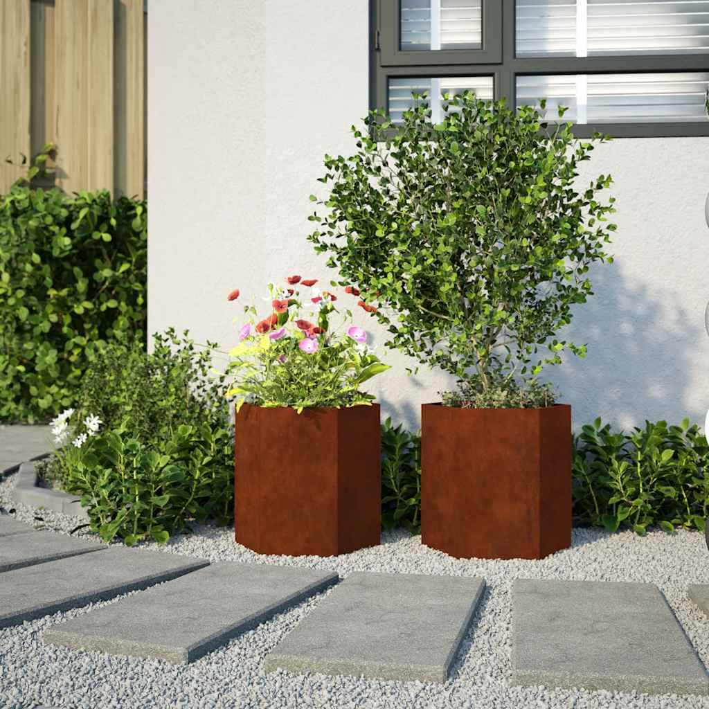 Jardinières hexagonales acier patinable 46 x 40 x 45 cm (2 pcs) - PANGIVO - Image 5
