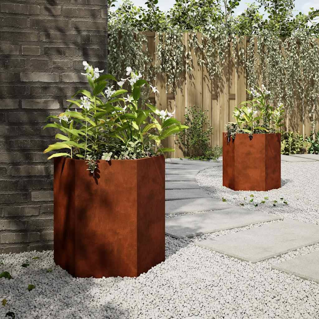 Jardinières hexagonales acier patinable 46 x 40 x 45 cm (2 pcs) - PANGIVO - Image 4