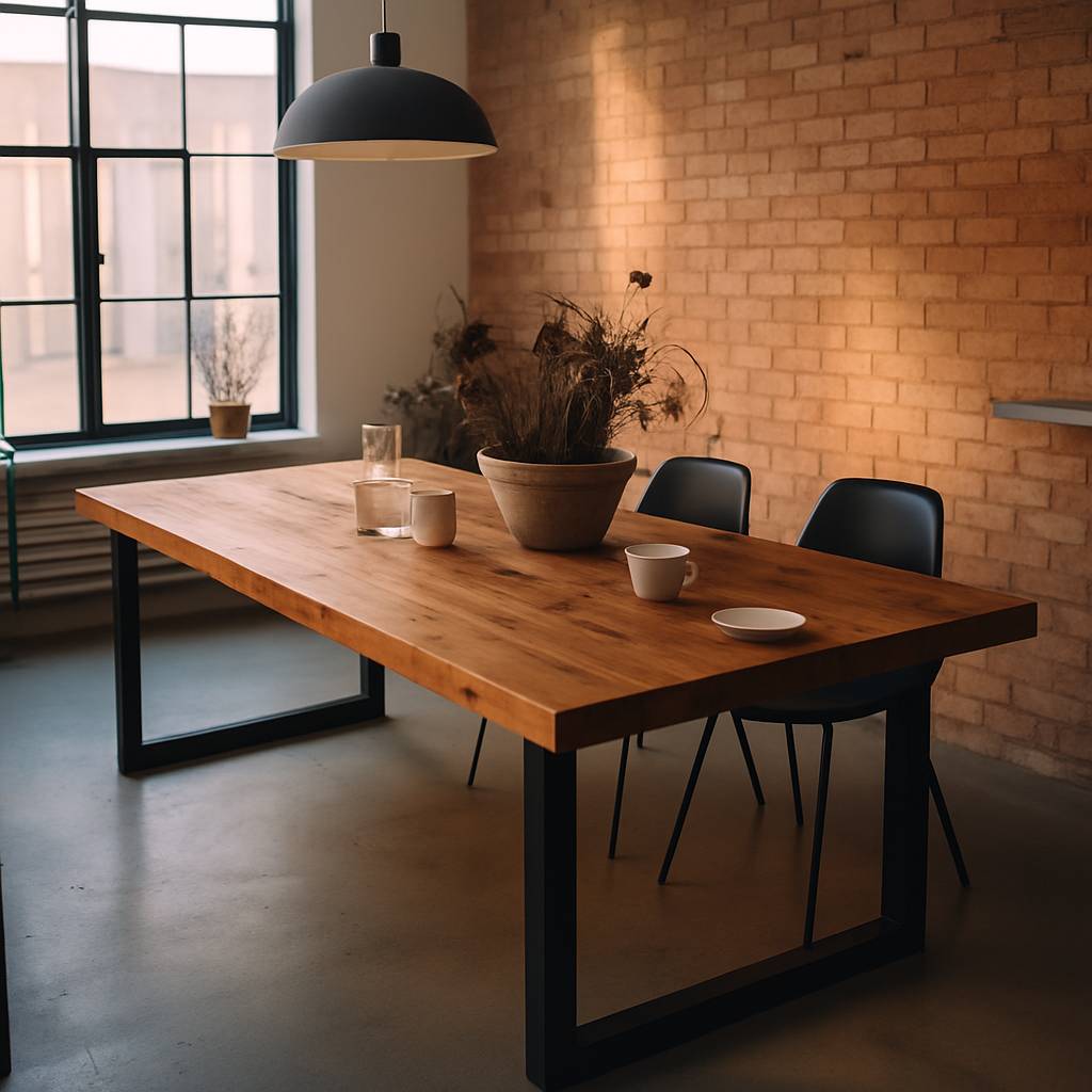 Table à manger élégante et élancée en bois recyclé - Noyer - 200 x 80 cm - Image 3