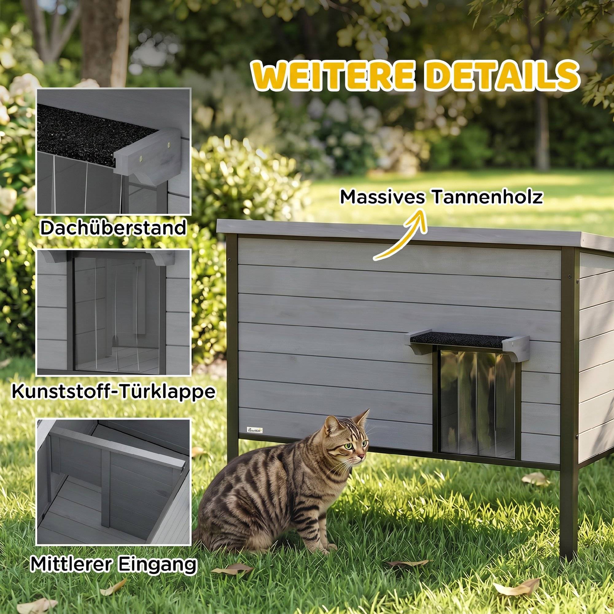 Sans Marque - Maison résistante intempéries toit ouvrant fond amovible entrée 1-2 chats jusqu'à 12kg 85x55x70cm Gris clair - Image 8