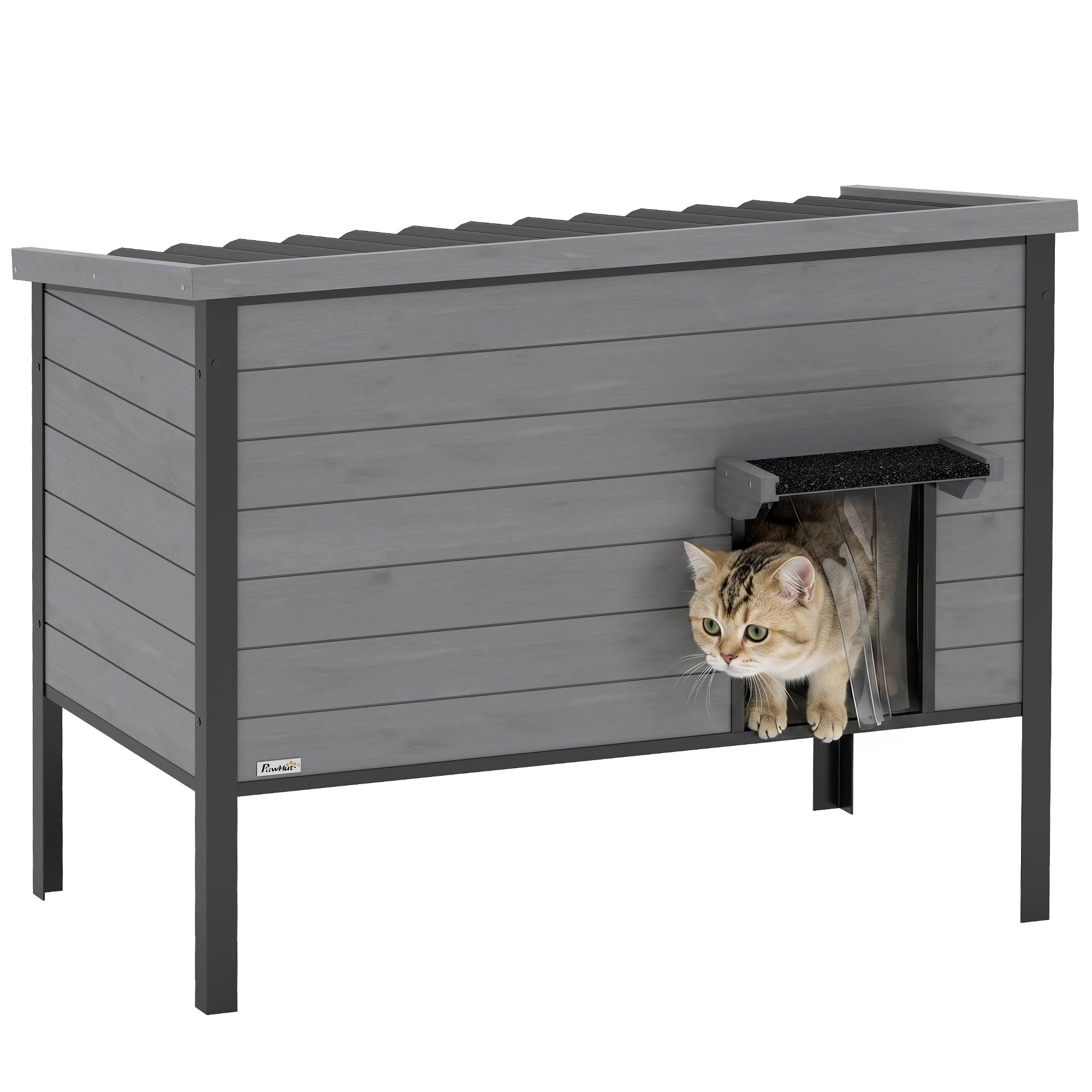 Sans Marque - Maison résistante intempéries toit ouvrant fond amovible entrée 1-2 chats jusqu'à 12kg 85x55x70cm Gris clair - Image 1
