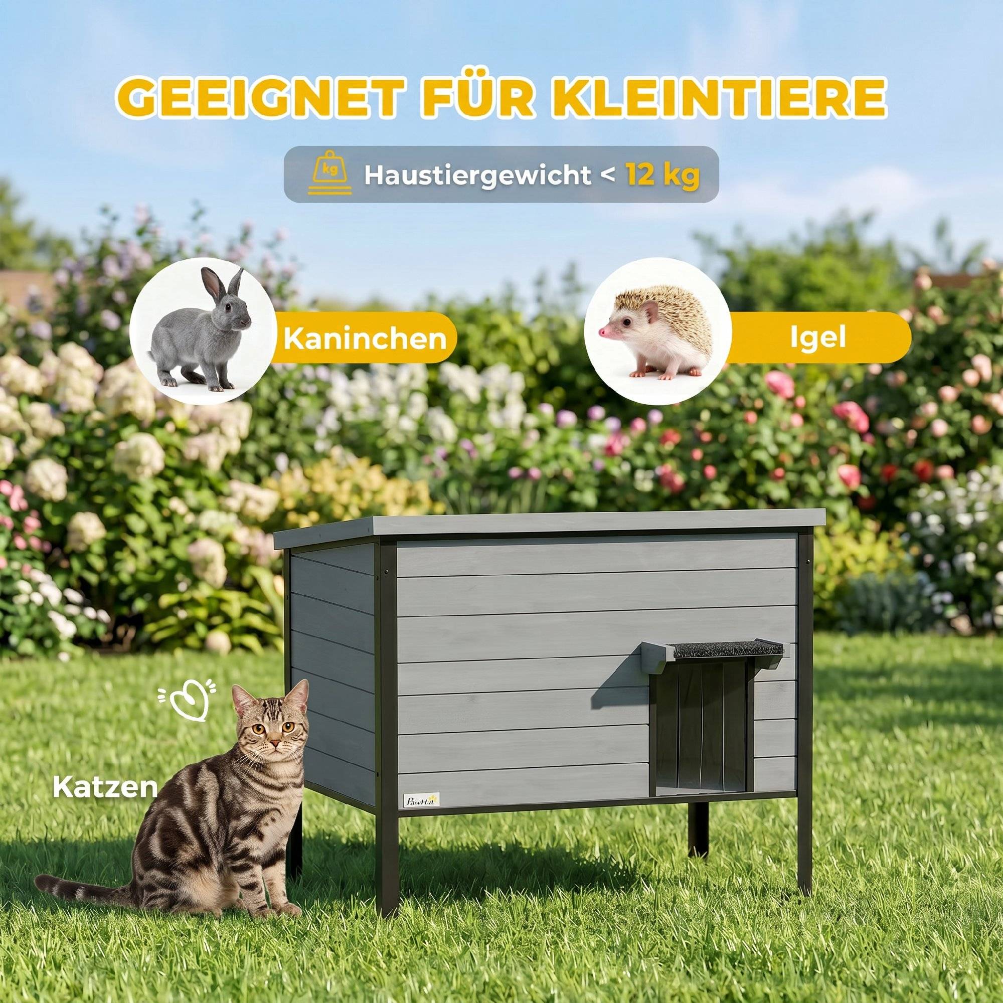 Sans Marque - Maison résistante intempéries toit ouvrant fond amovible entrée 1-2 chats jusqu'à 12kg 85x55x70cm Gris clair - Image 9
