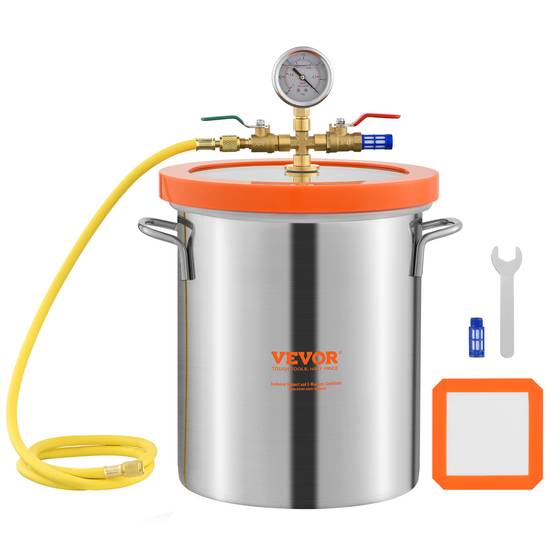 VEVOR Chambre à vide 3 gal 11,4L, récipient inox 304 couvercle verre trempé, bois/résine. - Image 1