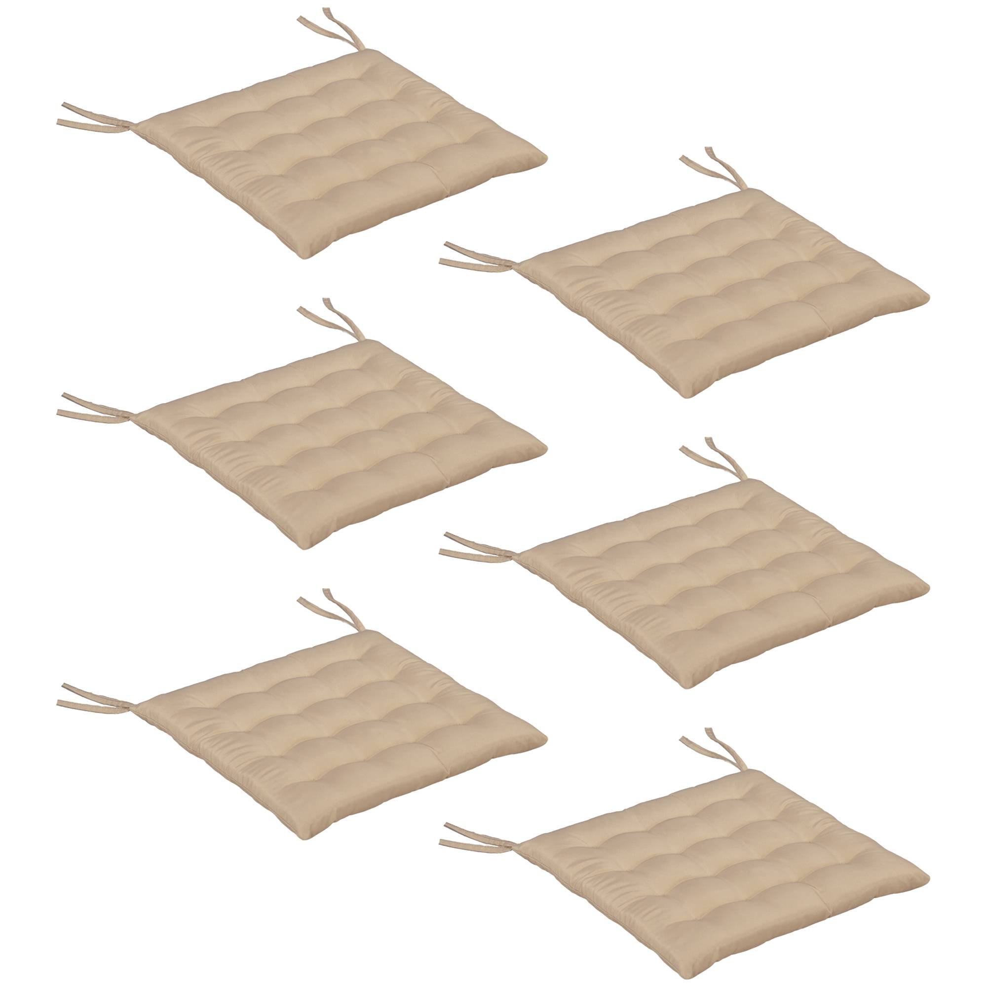 Lot de 6 coussins de chaise de jardin rembourrés 40x40 cm avec rubans kaki - Image 2