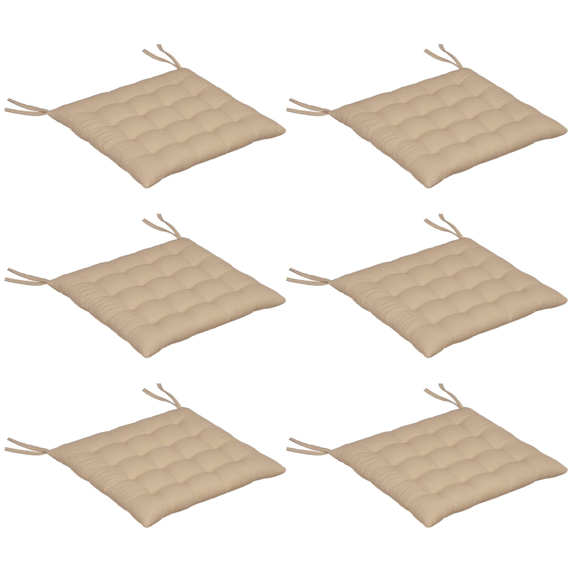 Lot de 6 coussins de chaise de jardin rembourrés 40x40 cm avec rubans kaki - Image 1