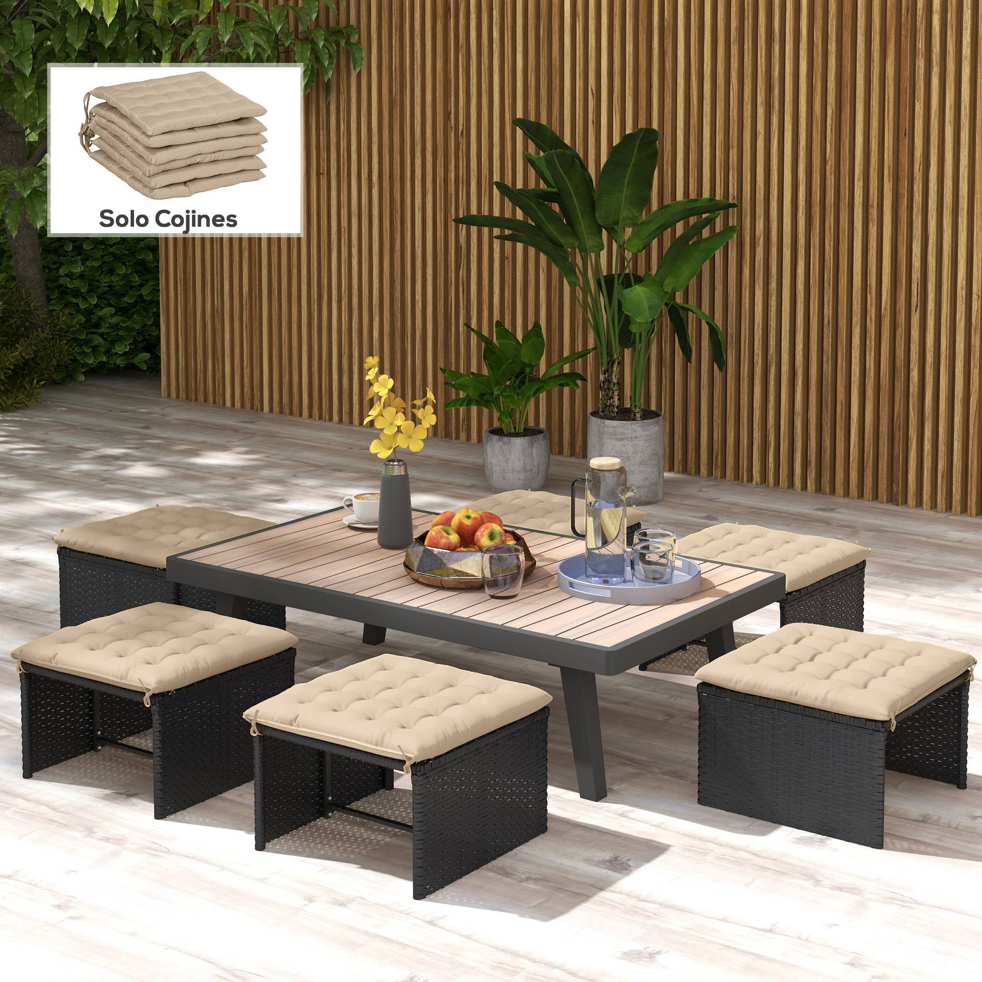 Lot de 6 coussins de chaise de jardin rembourrés 40x40 cm avec rubans kaki - Image 4