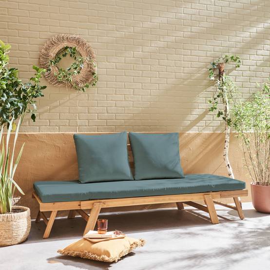 Banquette de jardin kaki 2/3 places JALANCE. accoudoirs modulables 155/200x72x74.5cm | sweeek - Image 3