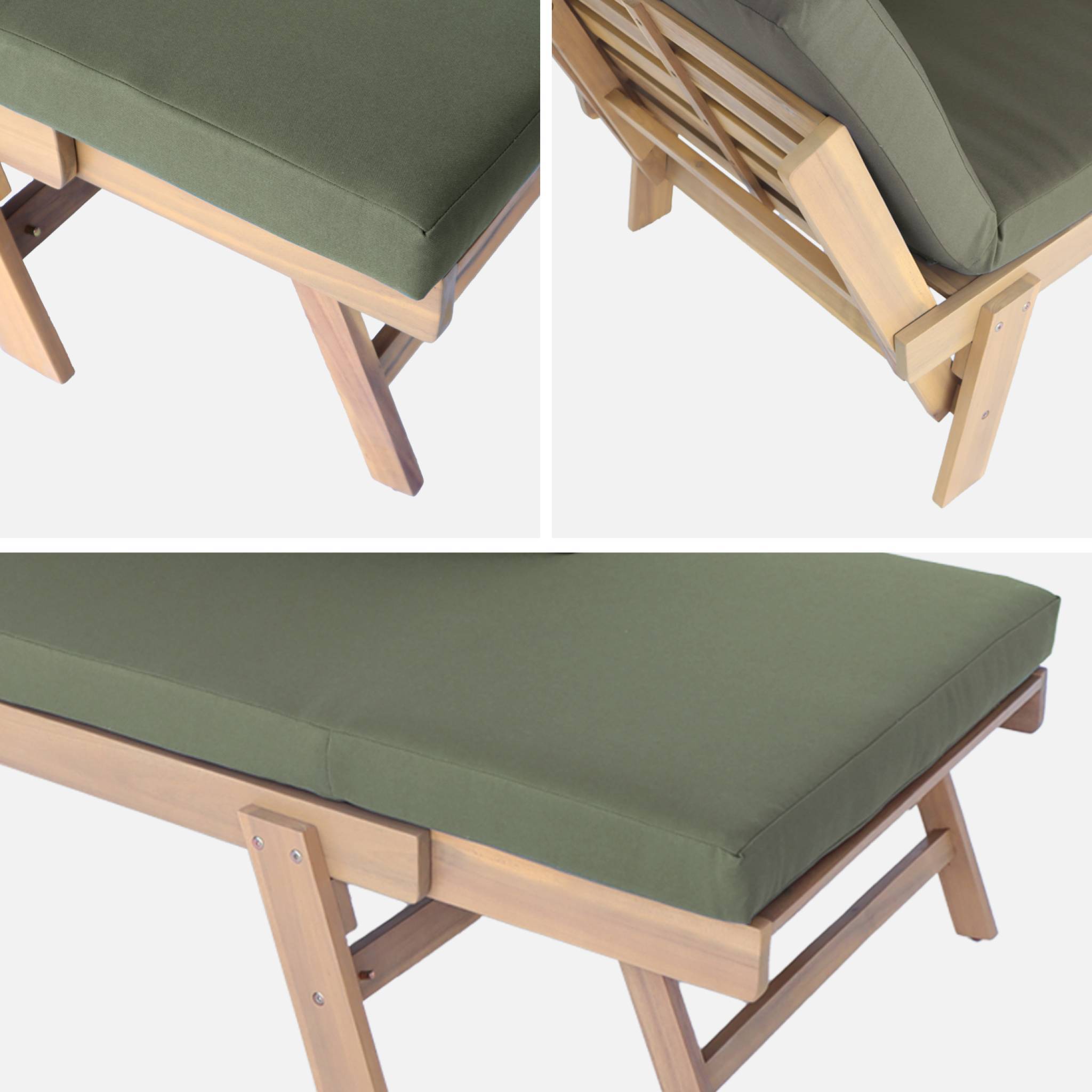 Banquette de jardin kaki 2/3 places JALANCE. accoudoirs modulables 155/200x72x74.5cm | sweeek - Image 7