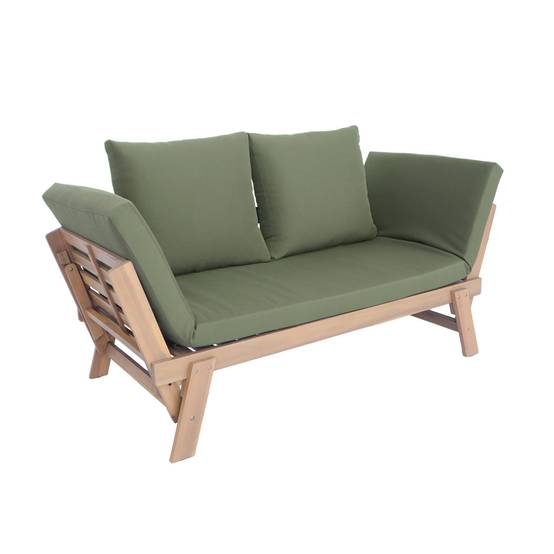 Banquette de jardin kaki 2/3 places JALANCE. accoudoirs modulables 155/200x72x74.5cm | sweeek - Image 2
