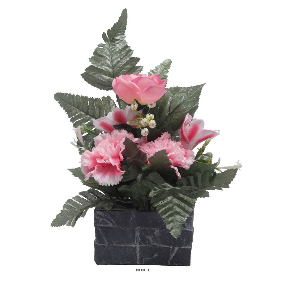 Artificielles - jardinièrre pot beton Renoncule, oeillet, et alstromeria pour la Toussaint Rose - couleur: Rose 715 - Image 2