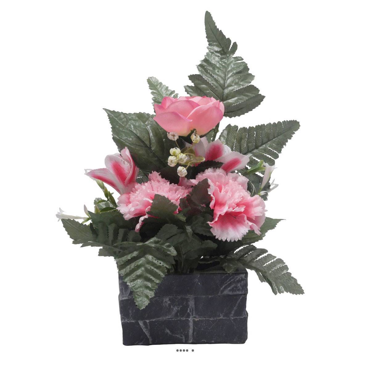 Artificielles - jardinièrre pot beton Renoncule, oeillet, et alstromeria pour la Toussaint Rose - couleur: Rose 715 - Image 1