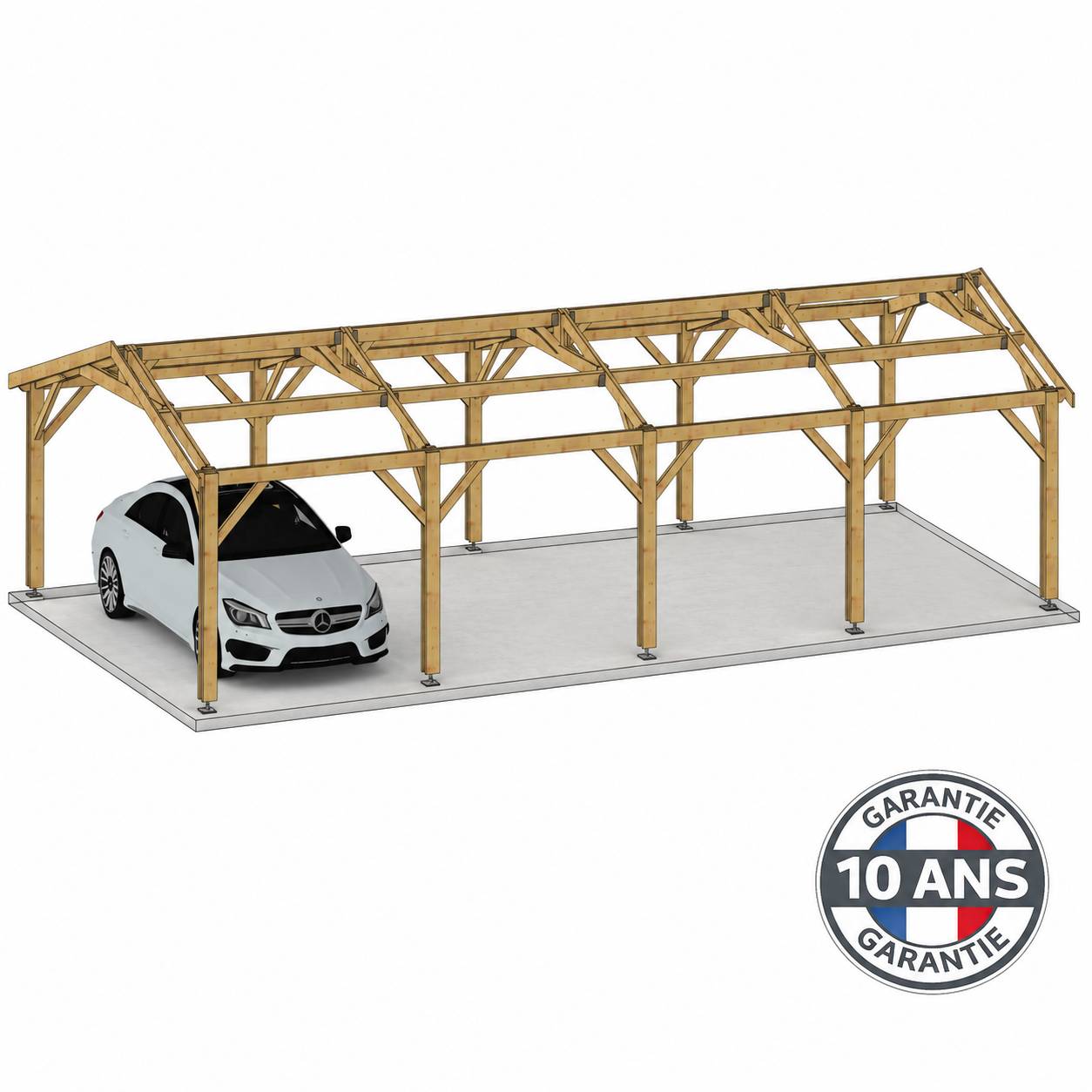 Cpbf Charpentes - Carport bois 2 pentes en bois douglas 24 m², 8 poteaux. Abri voiture extérieur. Garantie 10 ans. - Image 5