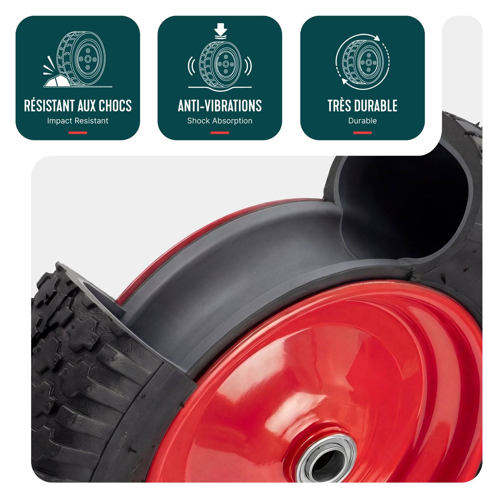 Vounot - Lot de 4 Roue gonflable robuste 4.80/4.00-8 pour chariot brouette alesage 20mm 400x85mm Rouge - Image 2
