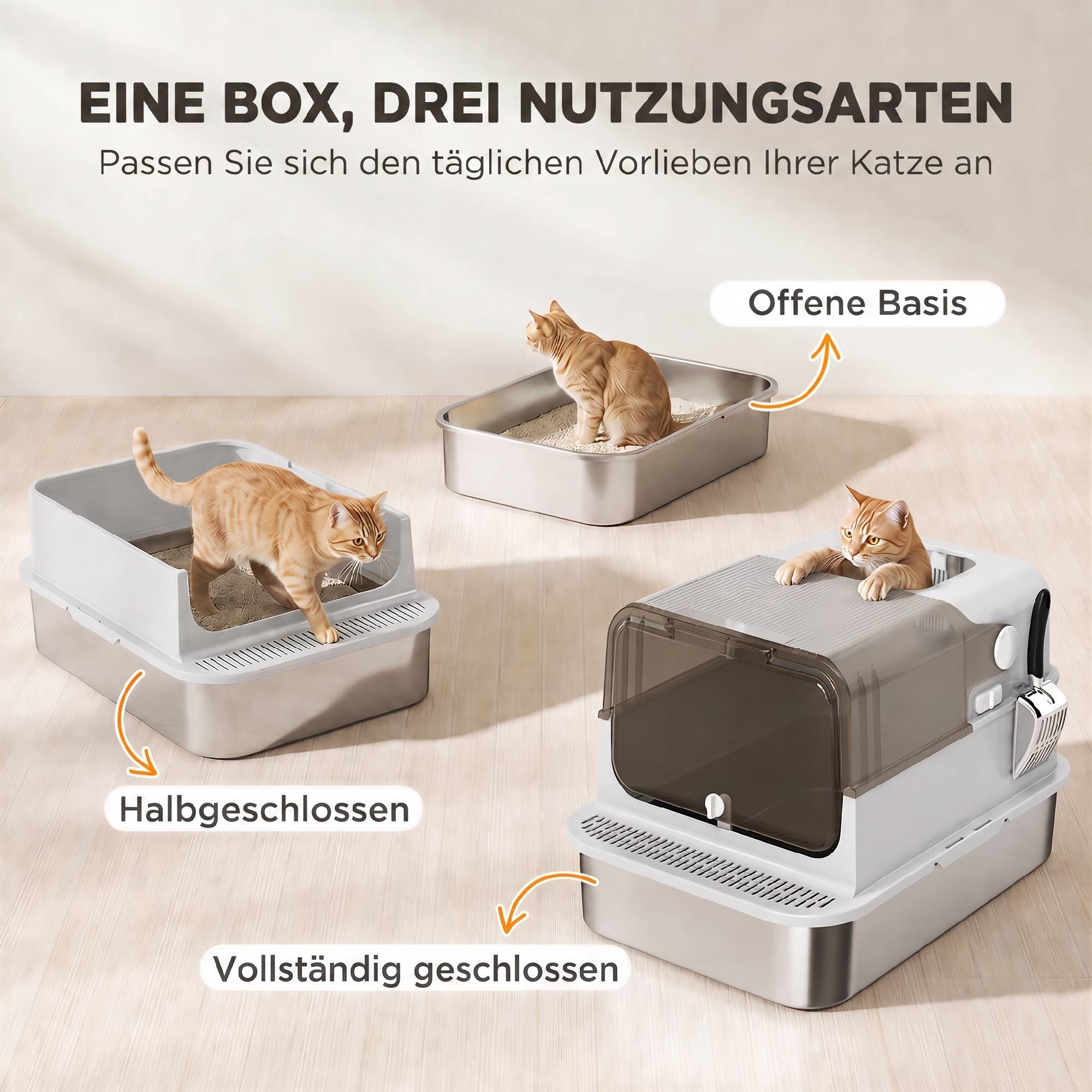 Sans Marque - Litière XXL inox couvercle rabattable, avec pelle, pour grand chat jusqu'à 15kg - Image 8