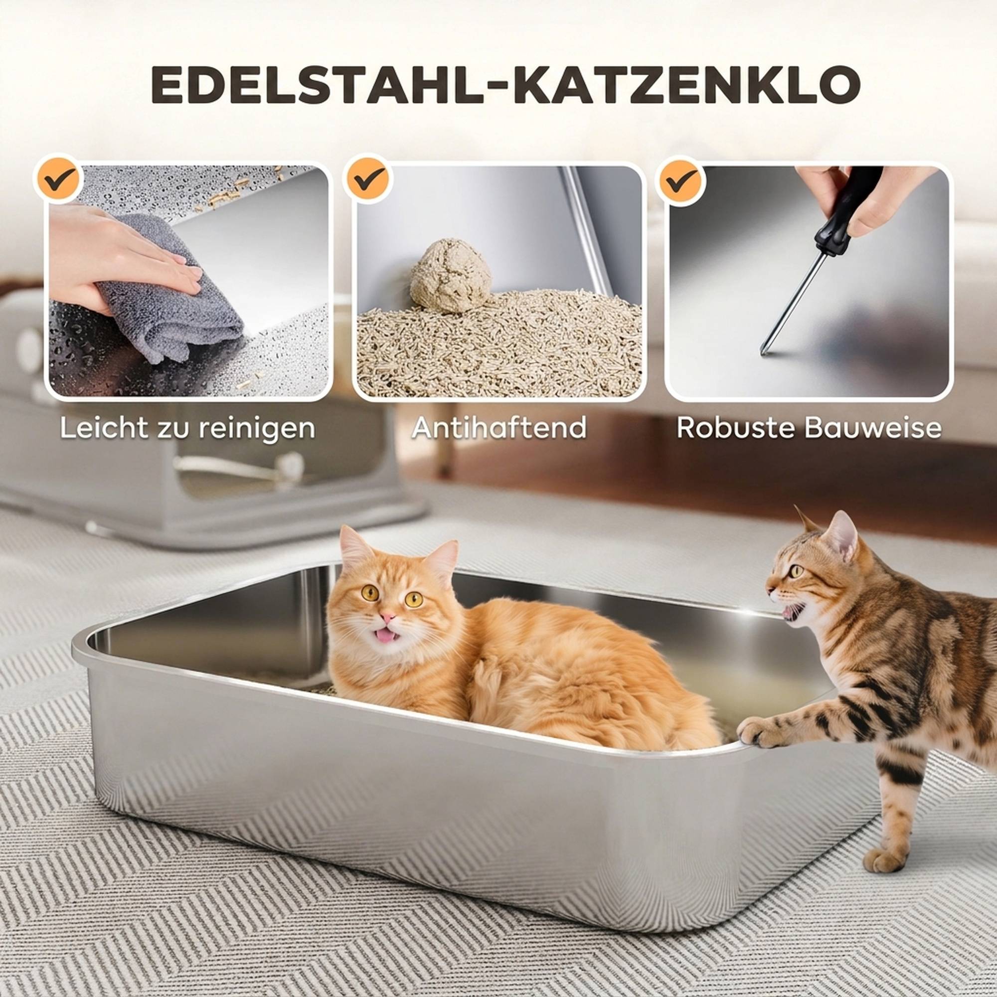 Sans Marque - Litière XXL inox couvercle rabattable, avec pelle, pour grand chat jusqu'à 15kg - Image 6