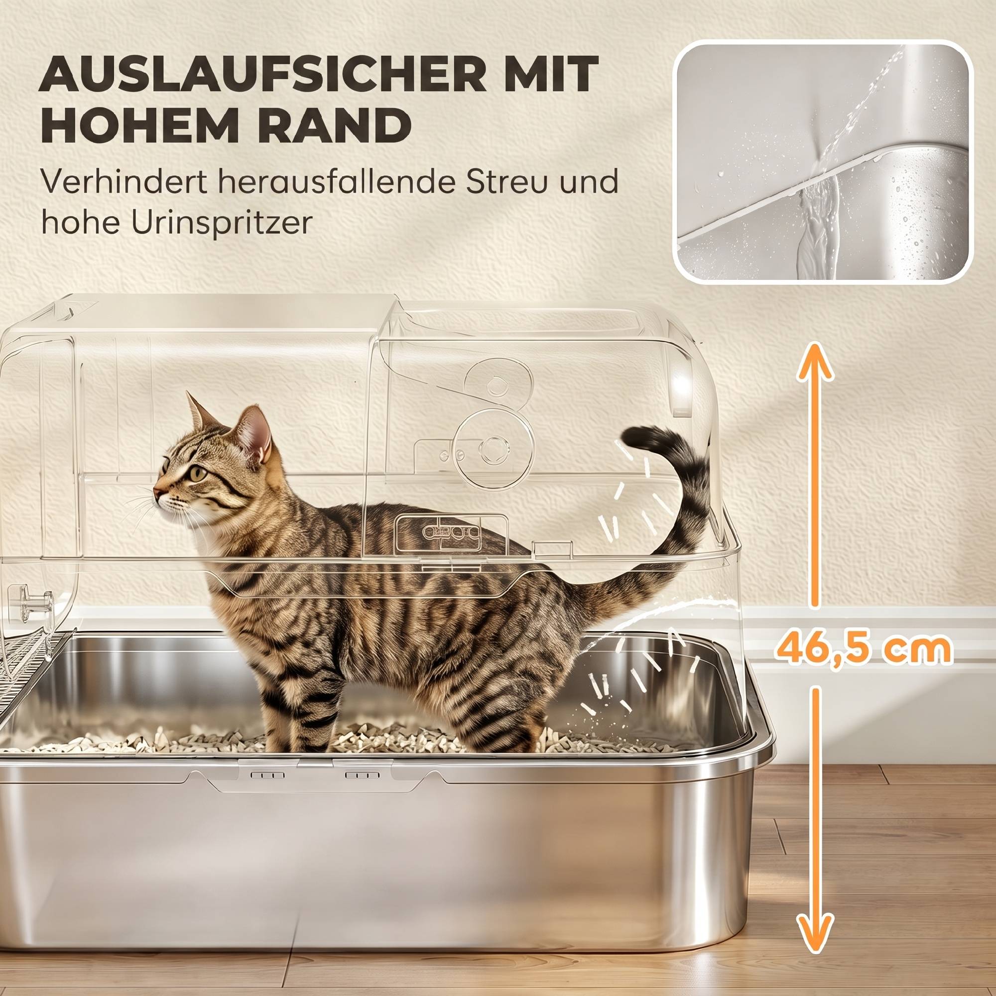 Sans Marque - Litière XXL inox couvercle rabattable, avec pelle, pour grand chat jusqu'à 15kg - Image 7