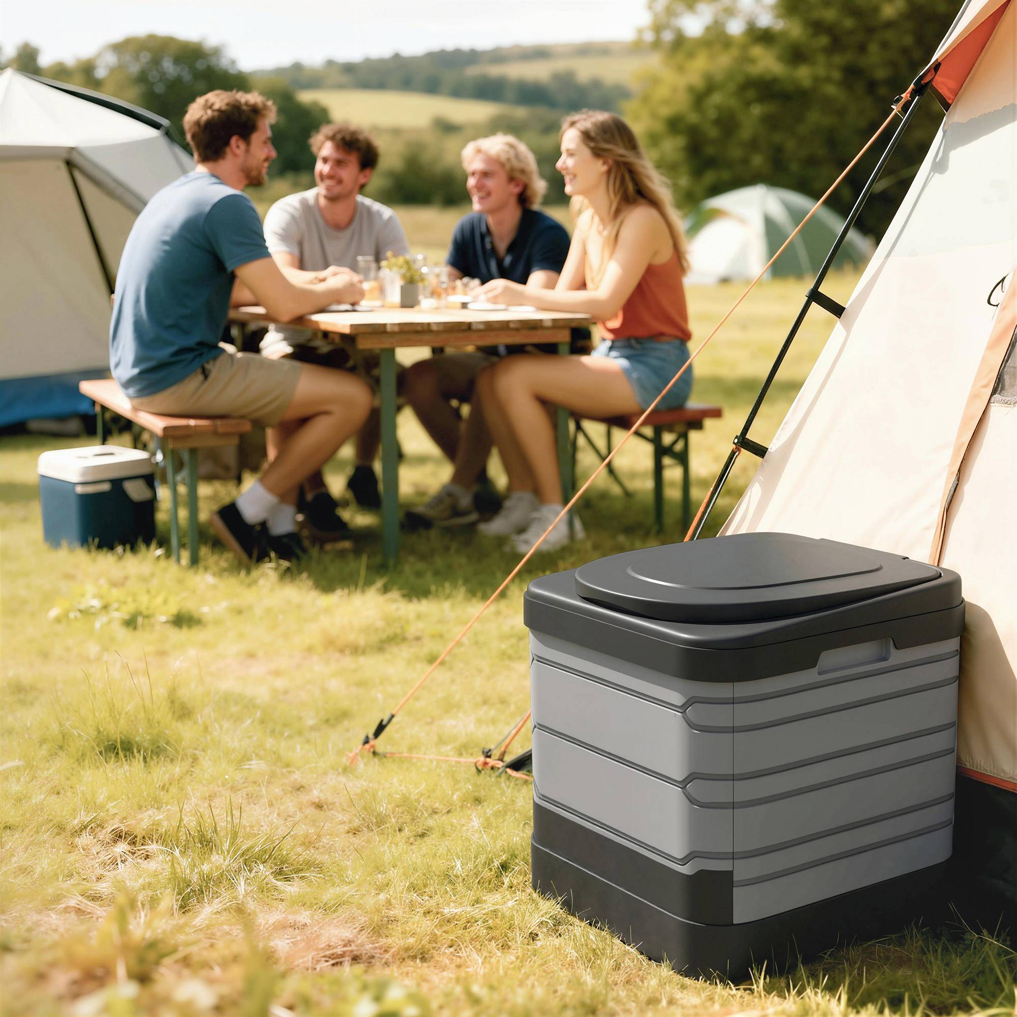 Sans Marque - Toilette camping pliable, jusqu'à 150kg, 12 sachets poudre, 12 sacs, 42x46x43,5cm, gris - Image 3
