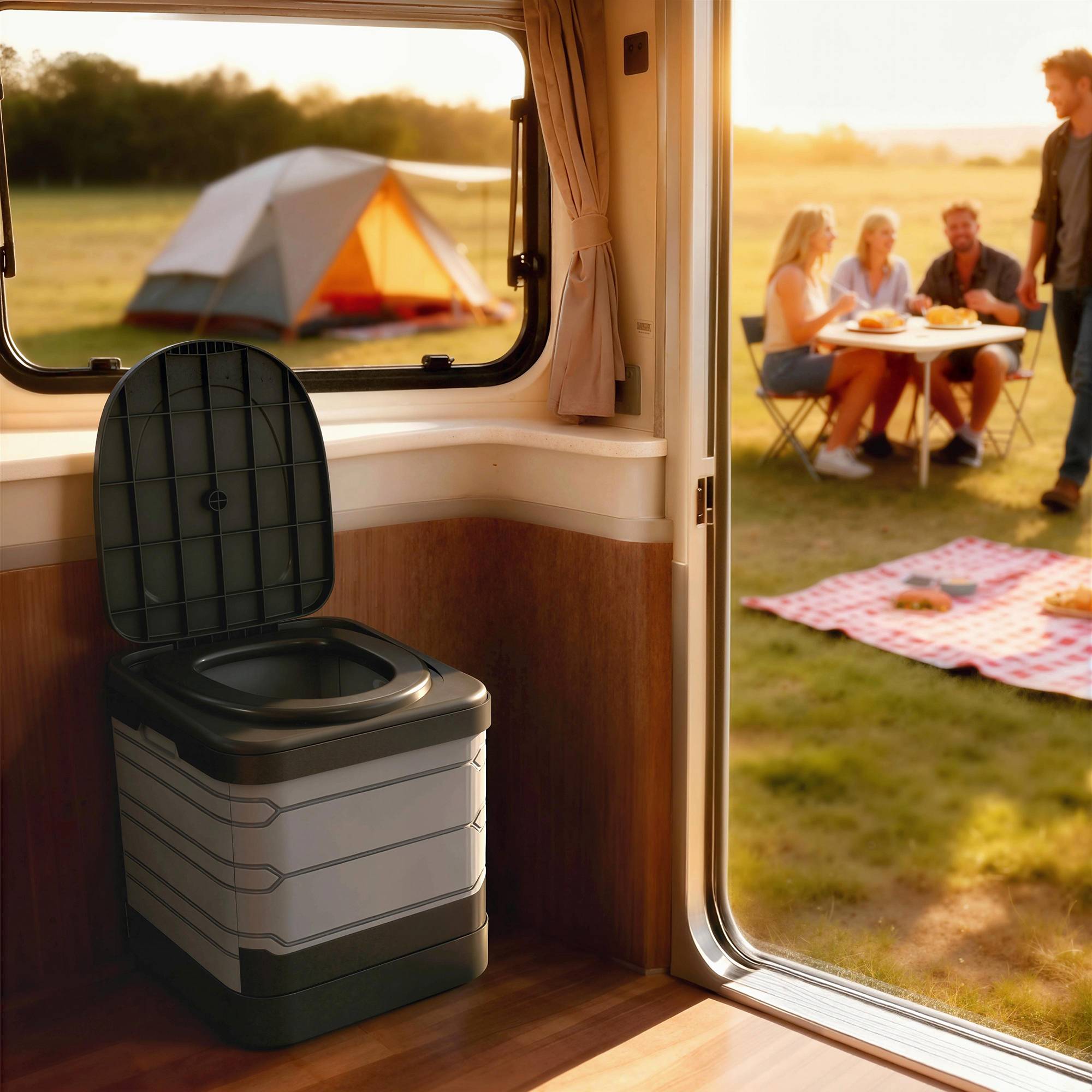 Sans Marque - Toilette camping pliable, jusqu'à 150kg, 12 sachets poudre, 12 sacs, 42x46x43,5cm, gris - Image 4