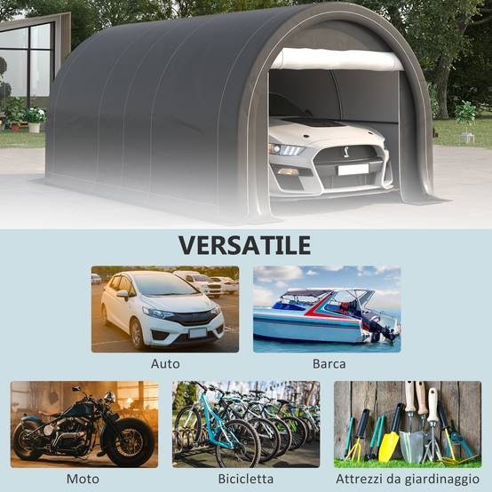 Tente garage abri voiture outils acier PE fermeture éclair 500x300 cm gris - ComfortXL Outdoor Living - Image 9