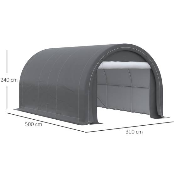 Tente garage abri voiture outils acier PE fermeture éclair 500x300 cm gris - ComfortXL Outdoor Living - Image 5