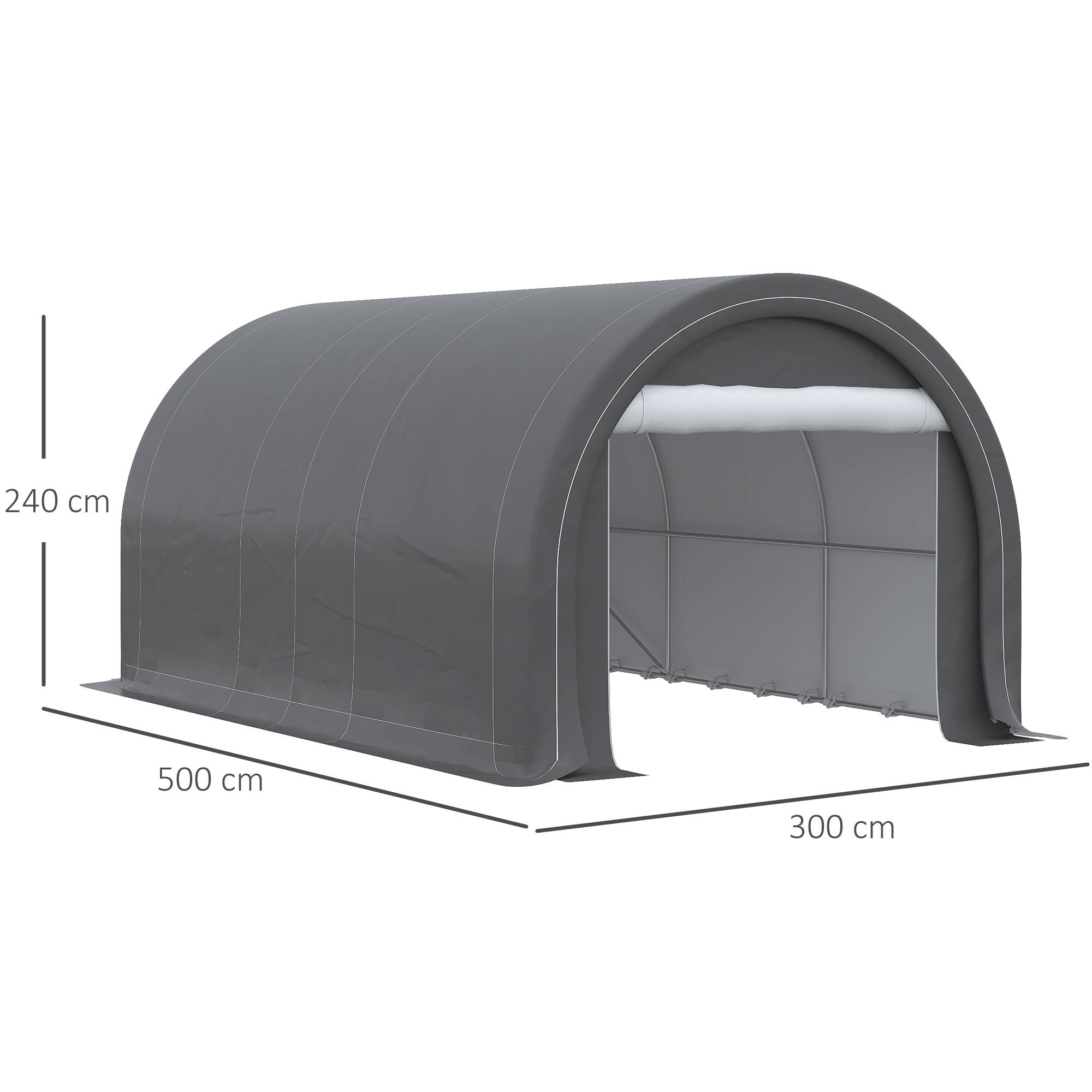 Tente garage abri voiture outils acier PE fermeture éclair 500x300 cm gris - ComfortXL Outdoor Living - Image 5