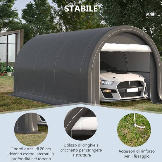 Tente garage abri voiture outils acier PE fermeture éclair 500x300 cm gris - ComfortXL Outdoor Living - Image 7