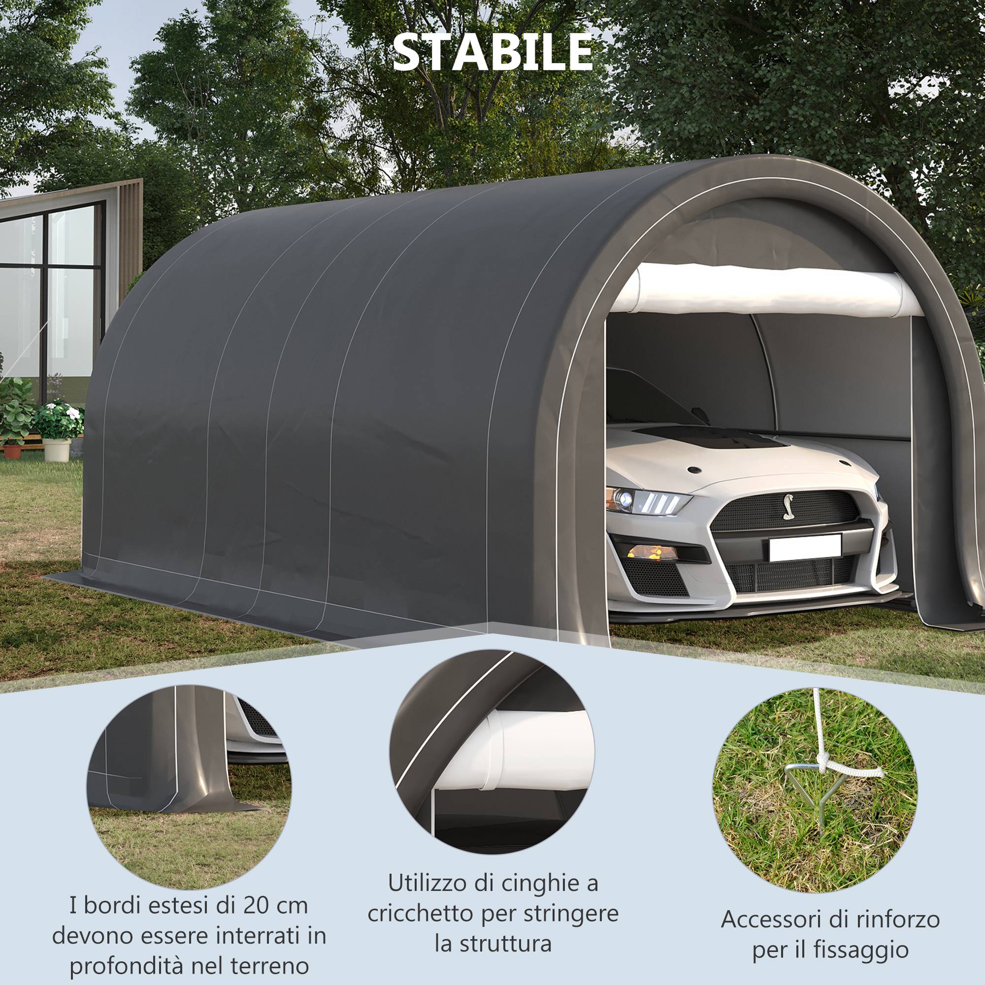 Tente garage abri voiture outils acier PE fermeture éclair 500x300 cm gris - ComfortXL Outdoor Living - Image 7