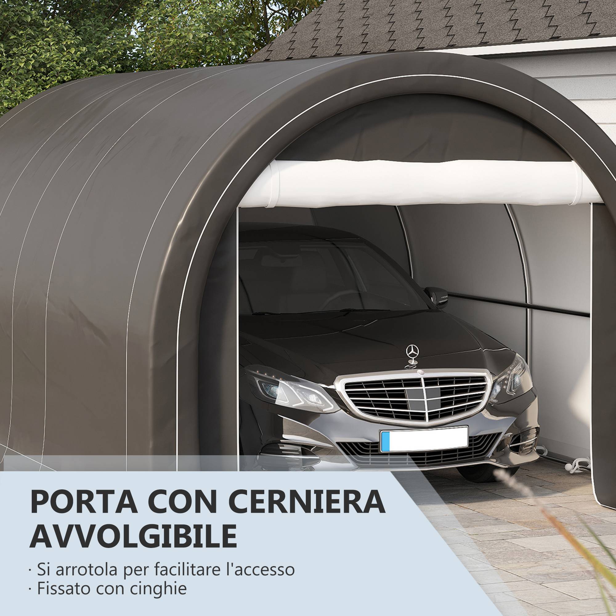 Tente garage abri voiture outils acier PE fermeture éclair 500x300 cm gris - ComfortXL Outdoor Living - Image 8