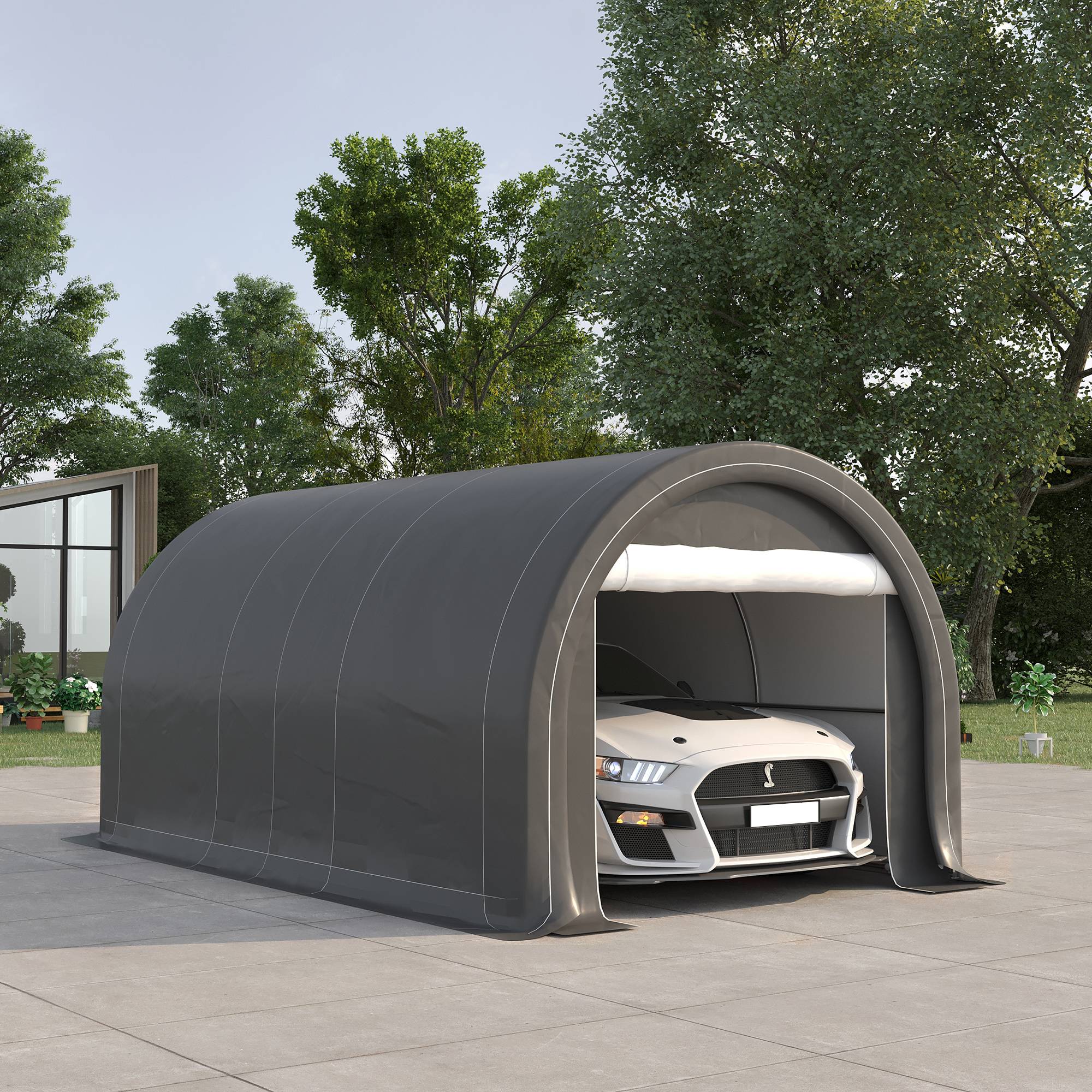 Tente garage abri voiture outils acier PE fermeture éclair 500x300 cm gris - ComfortXL Outdoor Living - Image 3