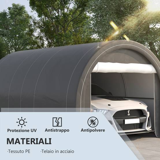 Tente garage abri voiture outils acier PE fermeture éclair 500x300 cm gris - ComfortXL Outdoor Living - Image 6