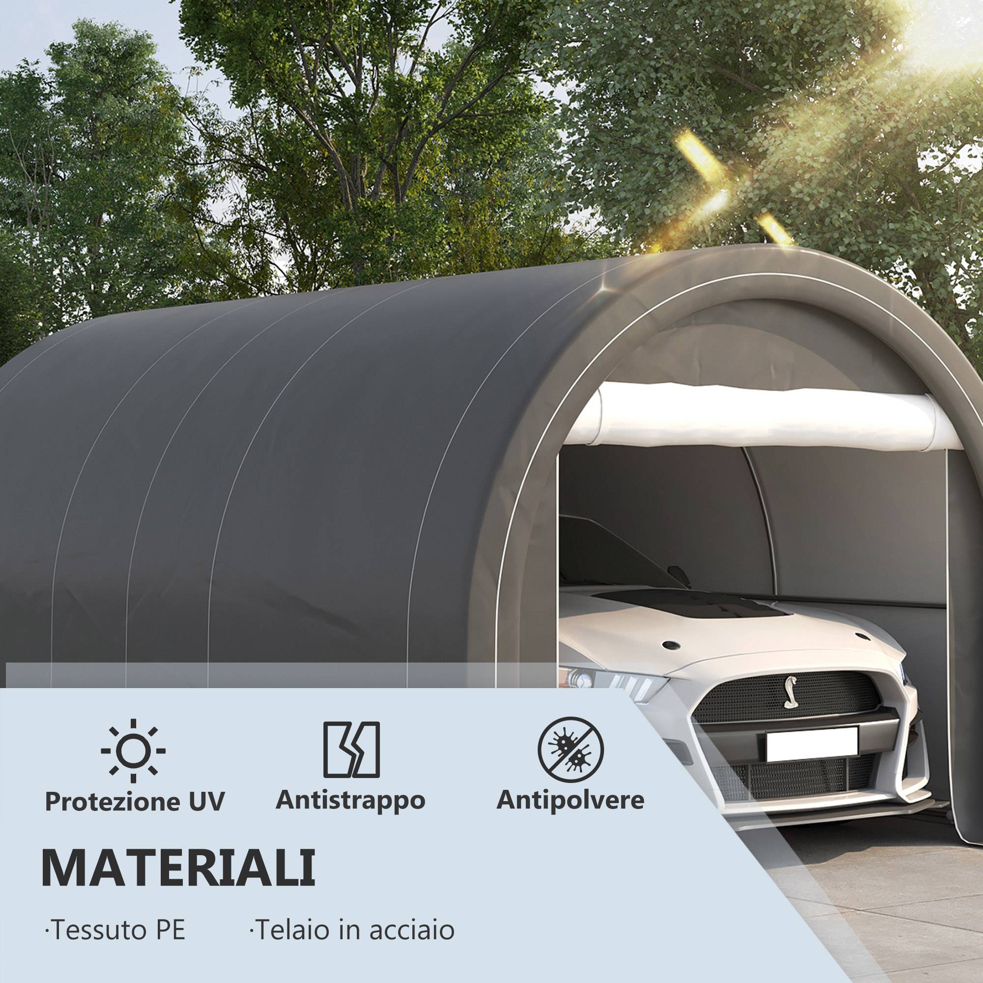 Tente garage abri voiture outils acier PE fermeture éclair 500x300 cm gris - ComfortXL Outdoor Living - Image 6