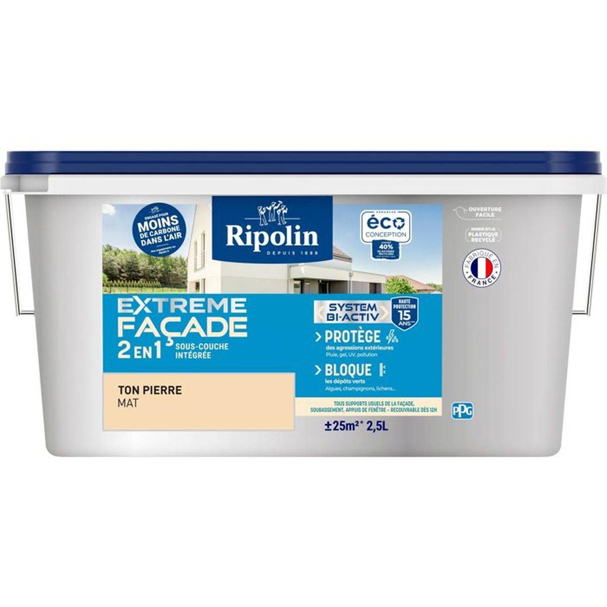 Ripolin - Peinture façade acrylique 2 en 1 ton pierre mat, monocouche 2,5 L - RIPOLIN - Image 1
