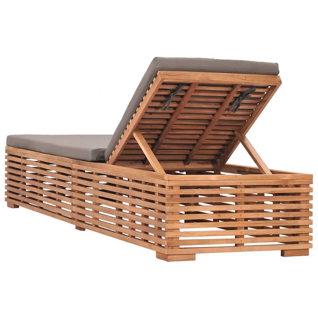 Helloshop26 - Transat chaise longue bain de soleil lit de jardin terrasse meuble d'extérieur avec coussin gris foncé bois de teck solide - Image 4
