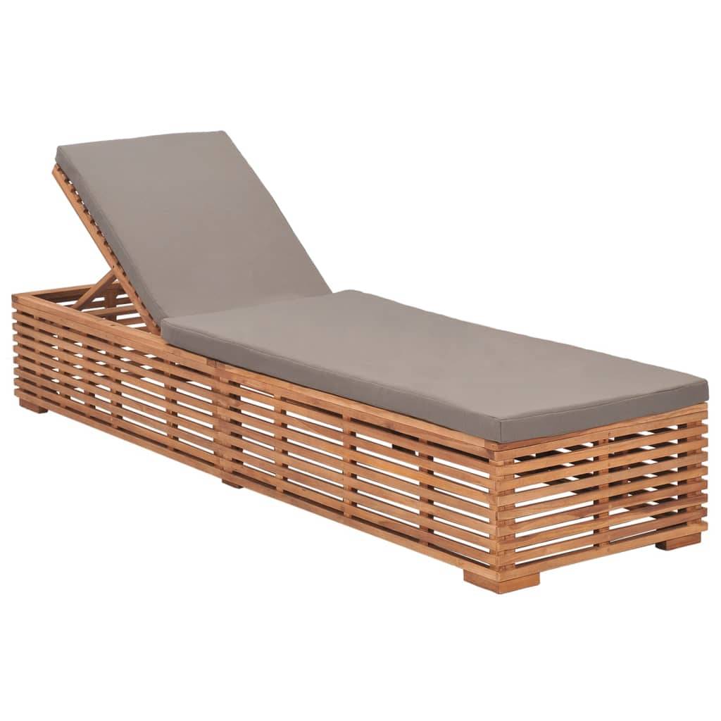 Helloshop26 - Transat chaise longue bain de soleil lit de jardin terrasse meuble d'extérieur avec coussin gris foncé bois de teck solide - Image 1