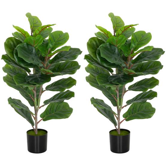 Lot de 2 plantes artificielles intérieures 80 cm figuier arbre artificiel avec pot en plastique et flocage - Image 2